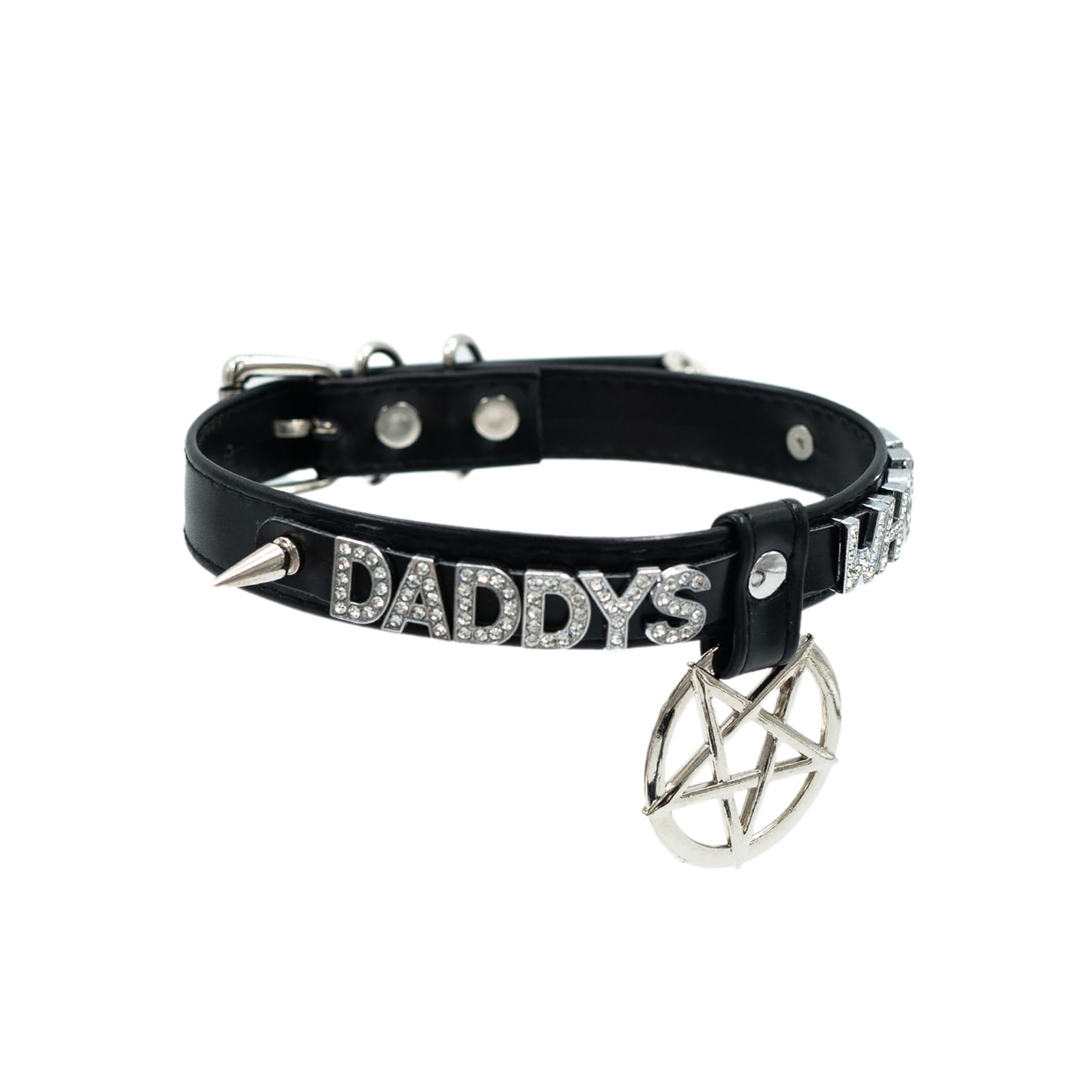 ADEMISHIA Black Pentagram Choker Collar For Women, Punk Gothic Vagen Leather Collar With Name Letters Adjustable Spiked Necklace: DADDYS GIRL