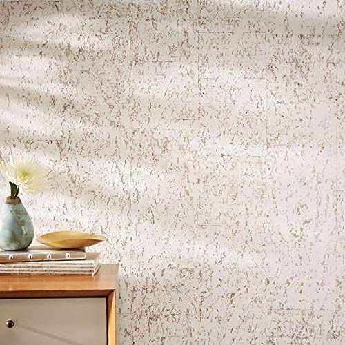 Real Natural Cork Wallpaper White Rustic On Gold Metallic Wallcovering Nature Covering #TOP25