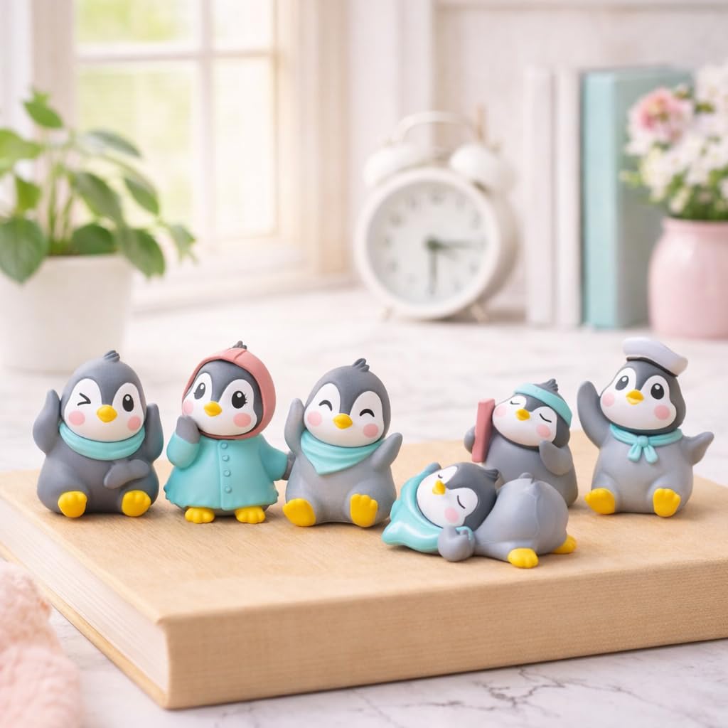 Cute Penguin Miniature Figurines Set of 6 for Home Decor, Car Dashboard & Office Desk Decoration, Resin Decorative Showpieces, Gift Item for Kids, Couples & Friends (Set of 6)-image-16