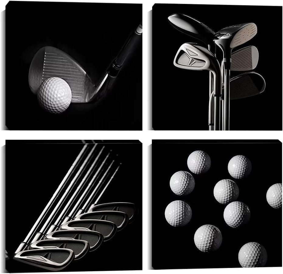 Pankila Golf Pctures Wall Decor Black and White Paintings Golf Canvas Wall Art for Gym Club Living Room Bedroom Home Decorations Painting Framed Artwork Ready to Hang (12''W x 12''H x 4)