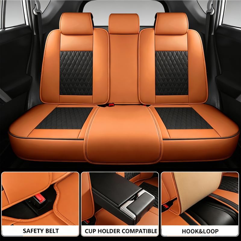 Car Seat Covers Full Set Custom Fit for Chevrolet/Chevy Malibu 2000-2026 - Premium Faux Leather with Lumbar Support | Breathable, Waterproof, Anti-Slip, Durable (Black&Brown,Full Set)