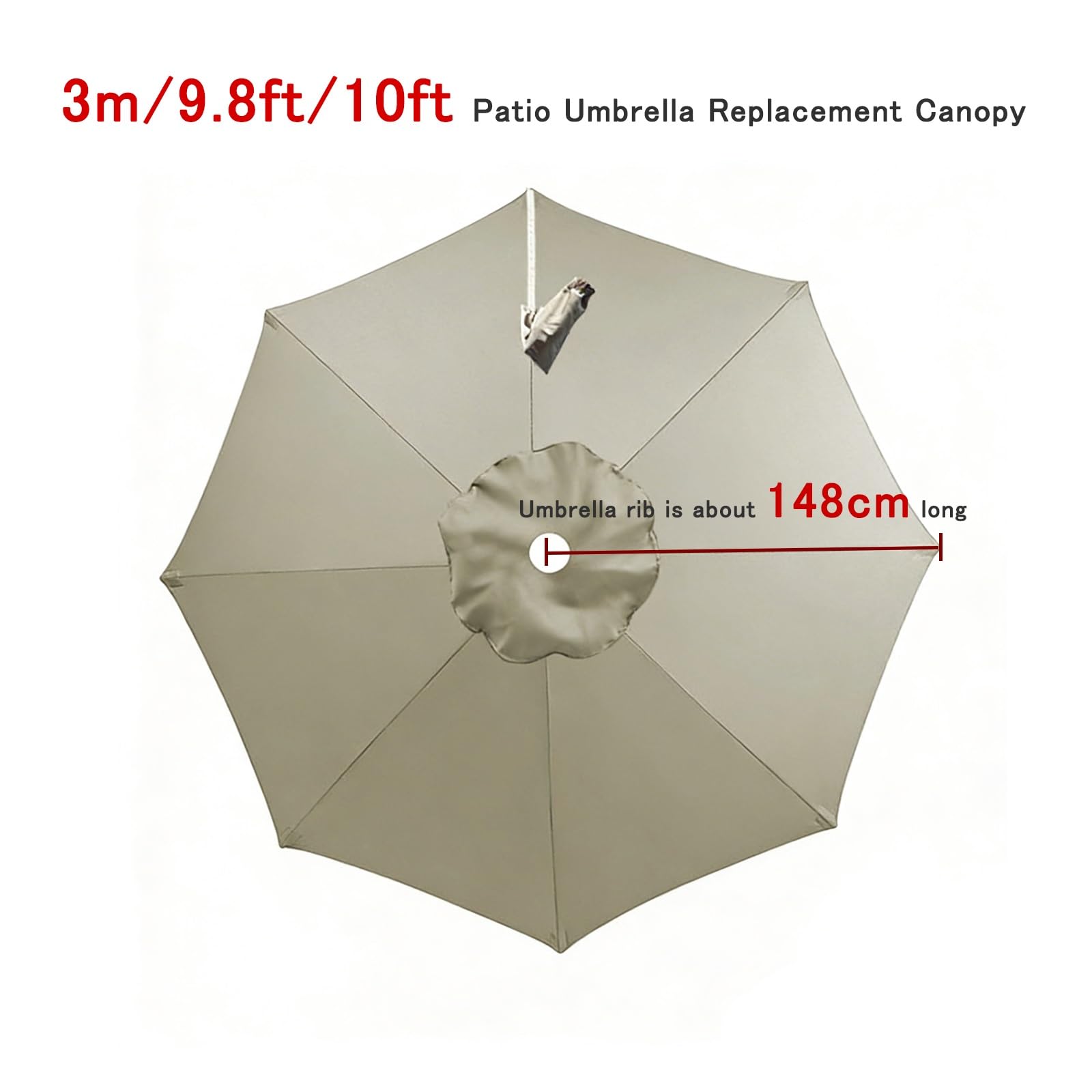 Ersatz-Bezug Für Sonnenschirm 8 Streben 3M 3.5M Rund Ersatz Sonnenschirmbezug UV Sonnenschutz Für Ampelschirm Großer Outdoor Terrassen Garten Ersatzabdeckung(Beige,3m)