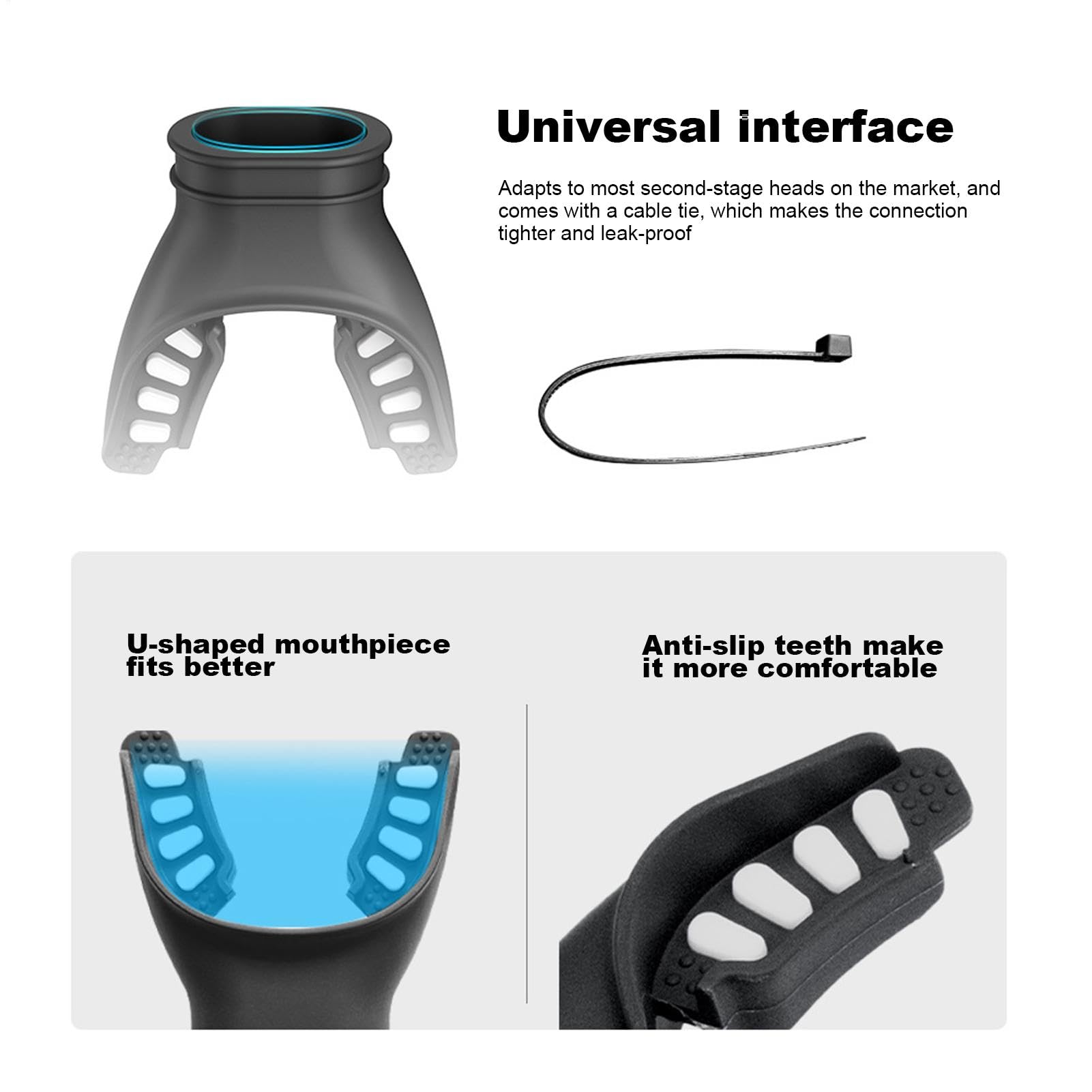 Boquilla De Buceo Reguladora De Silicona | Ergonómica Y Cómoda | Con Brida Para Cable | En Colores Negro Y Azul, Blanco O Naranja