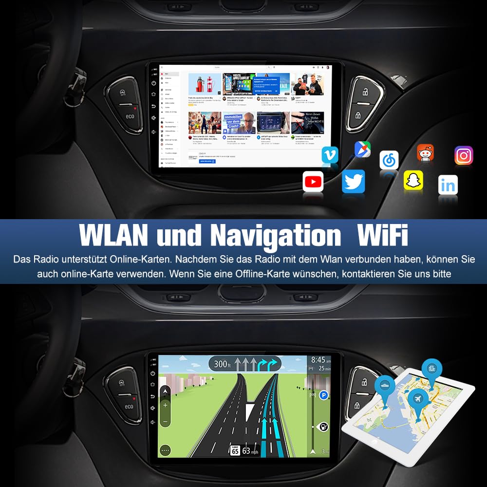 Junsun Android Autoradio für Opel Corsa E (2015-2019), Opel Adam (2013-2016) 2GB+64GB CarPlay, Android Auto, FM Radio, Bluetooth, WLAN, Navigtion, Lenkradsteuerung