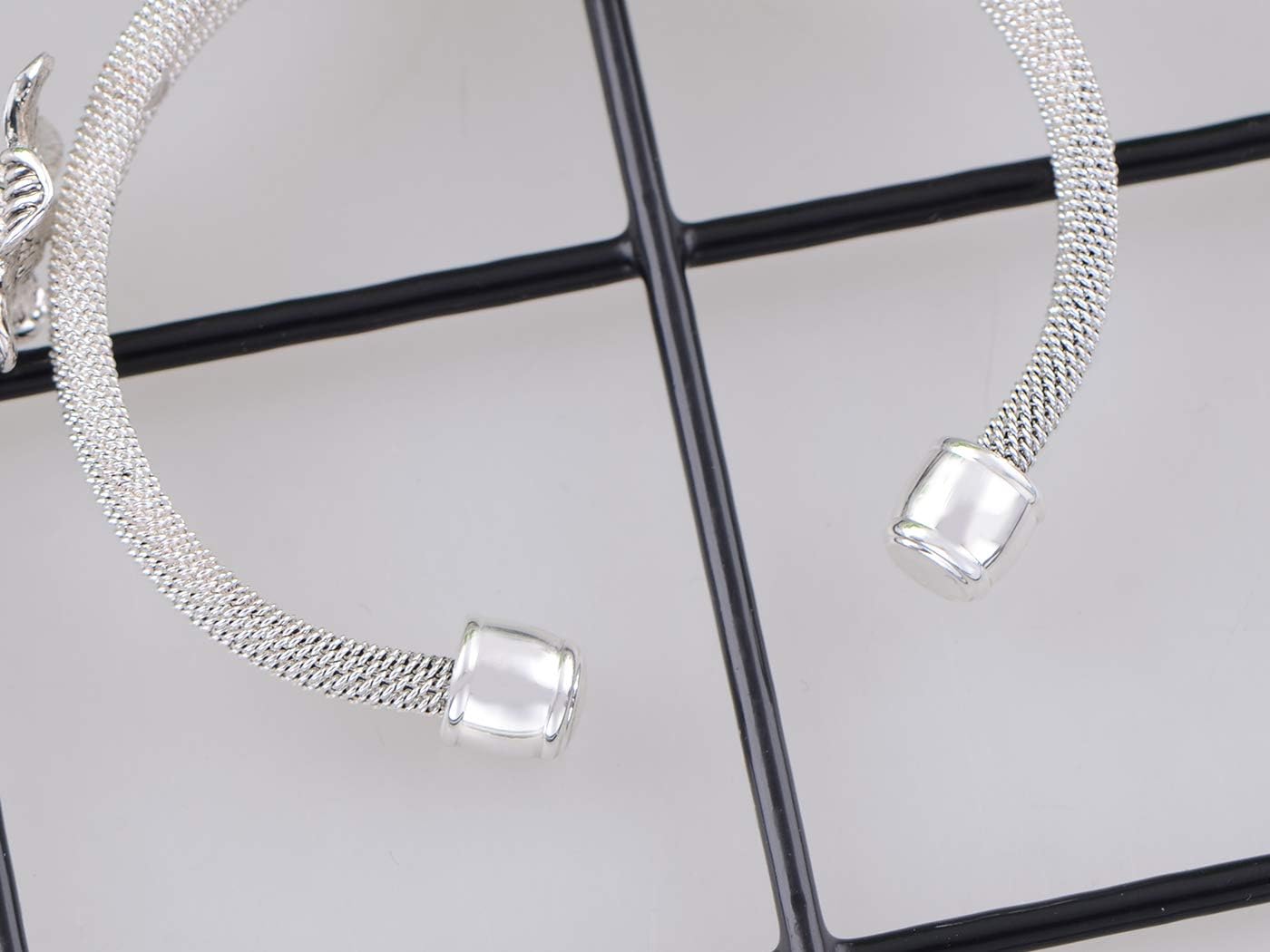 Alilang Womens Jewelry Gothic Punk Skull Floral Halloween Rhinestone Gray Silver Cuff Bracelet - Image 4