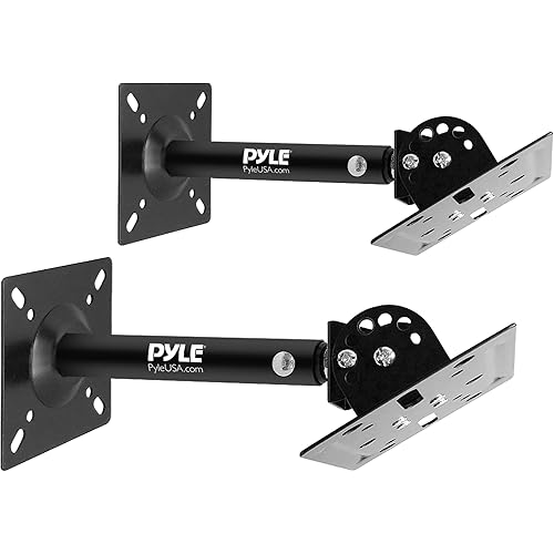 Pyle Speaker Wall Ceiling Mount Stand - Black Speaker Mounting Bracket w/ Adjustable Swivel Tilt, Retractable Telescopic Arm - Home Surround Sound System Bookshelf Satellite Speakers PSTNDC31 (Pair)