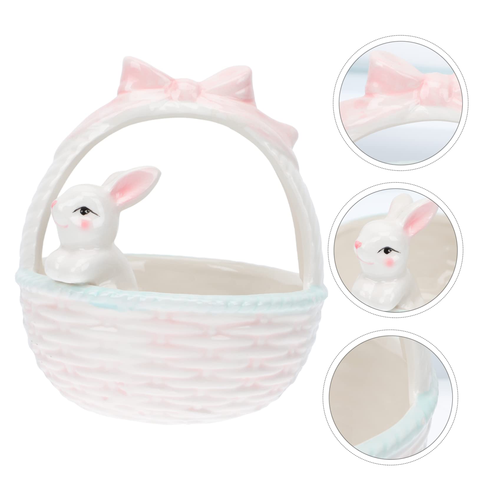 Zerodeko 2 Pz Ornamenti Del Coniglietto Di Pasqua Figurina Decor Carino in Camera Ornamenti Di Coniglio Rifiuti Vassoio Delle Uova Coniglietto Di Porcellana Code Di Coniglio Rosa Ceramica