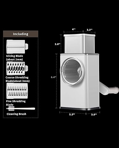 Miniatura 2 de Buildec Picador de verduras, rallador de queso giratorio con asa, triturador de verduras, rallador para cocina con 3 cuchillas intercambiables