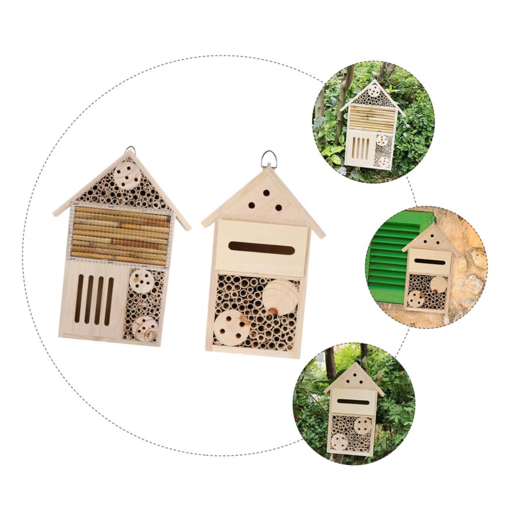 Lurrose 2 Stück Insektenhaus für Garten mit Umweltfreundlichem Material und Wetterfestem Design als Bienenhotel zur Beobachtung von Wildbienen und Marienkäfern