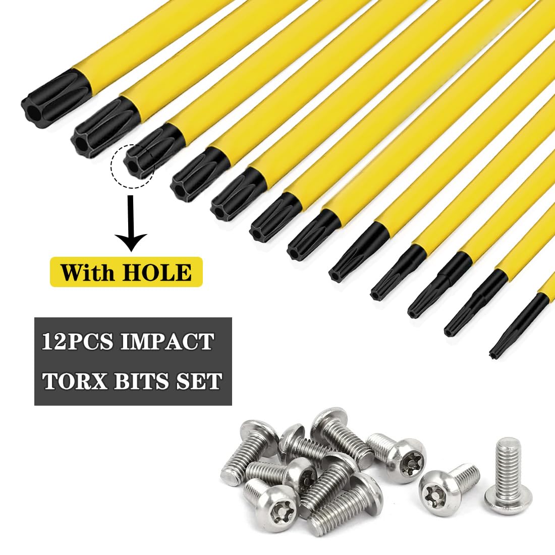 Saipor 12PCS T7-T40 Torx Screwdriver Bit Set 6 Inch / 150mm Long Star Screw Driver Drill Bits S2 Steel Magnetic Torx Head 1/4 Inch Hex Shank Security Tamper Proof Star 6 Point Impact Driver Bit - Image 4