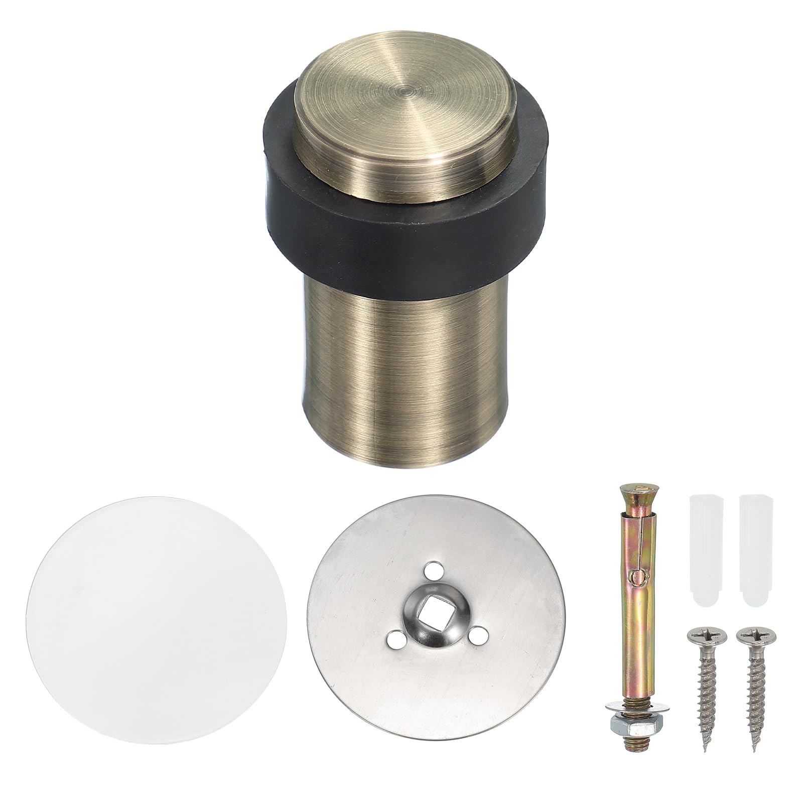 PATIKIL 1Set Round Door Stoppers, 60mm Stainless Steel Door Stop Doorstop Wedge Metal Cylinder Self Adhesive with Screw for Bottom of Door Floor Inside, Bronze