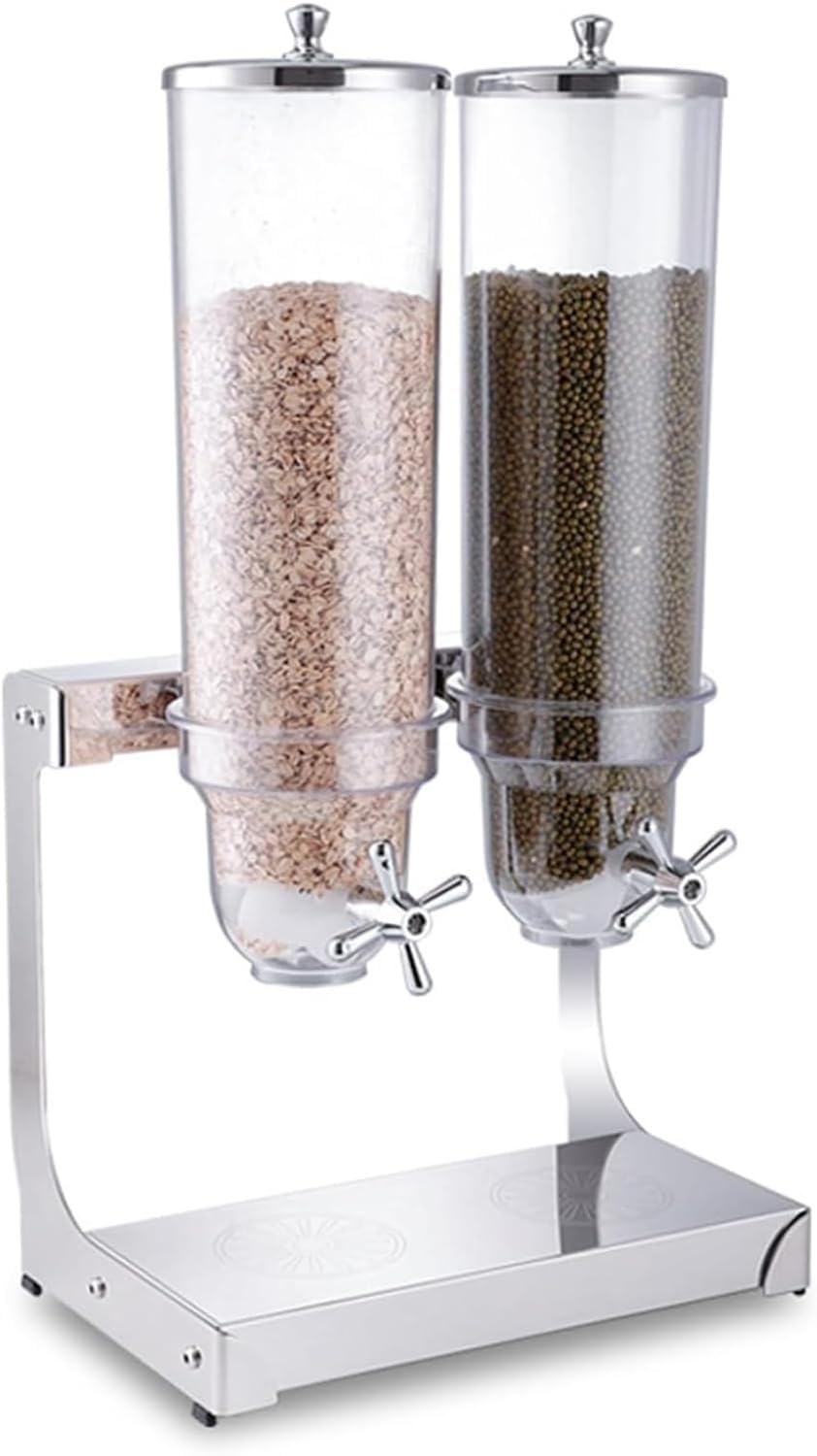 Distributeur de céréales en acier inoxydable avec seau en polycarbonate et base en acier, distributeur rechargeable pour céréales, bonbons, grains de café, capacité de comptoir