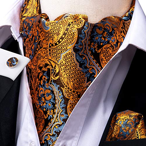 Image of Dubulle Paisley Floral Ascot for Men Self Tie Mens Cravat and Pocket Square Cufflinks Wedding