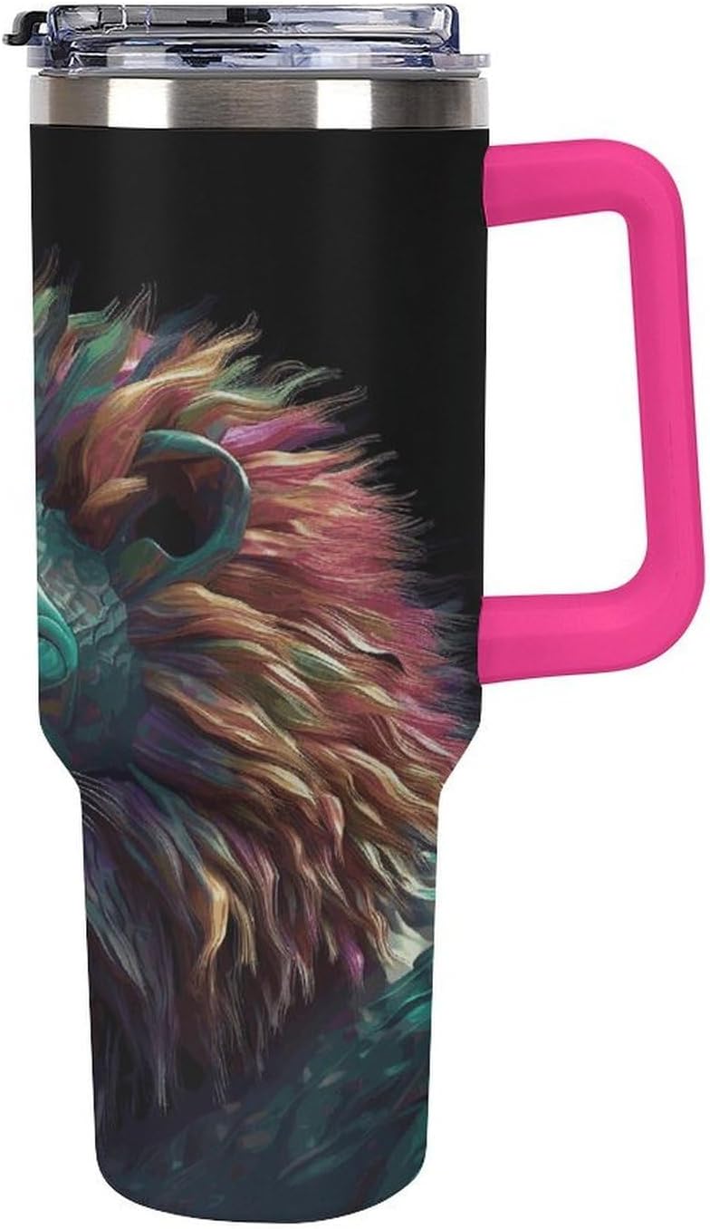 Abstract D Art Lion Tumbler 40 Oz with Handle&Lid Large Car Cup Stainless Steel Vacuum Travel Mug Insulated Water Bottle Leak-proof Portable Coffee Cup for Home Car Outdoor