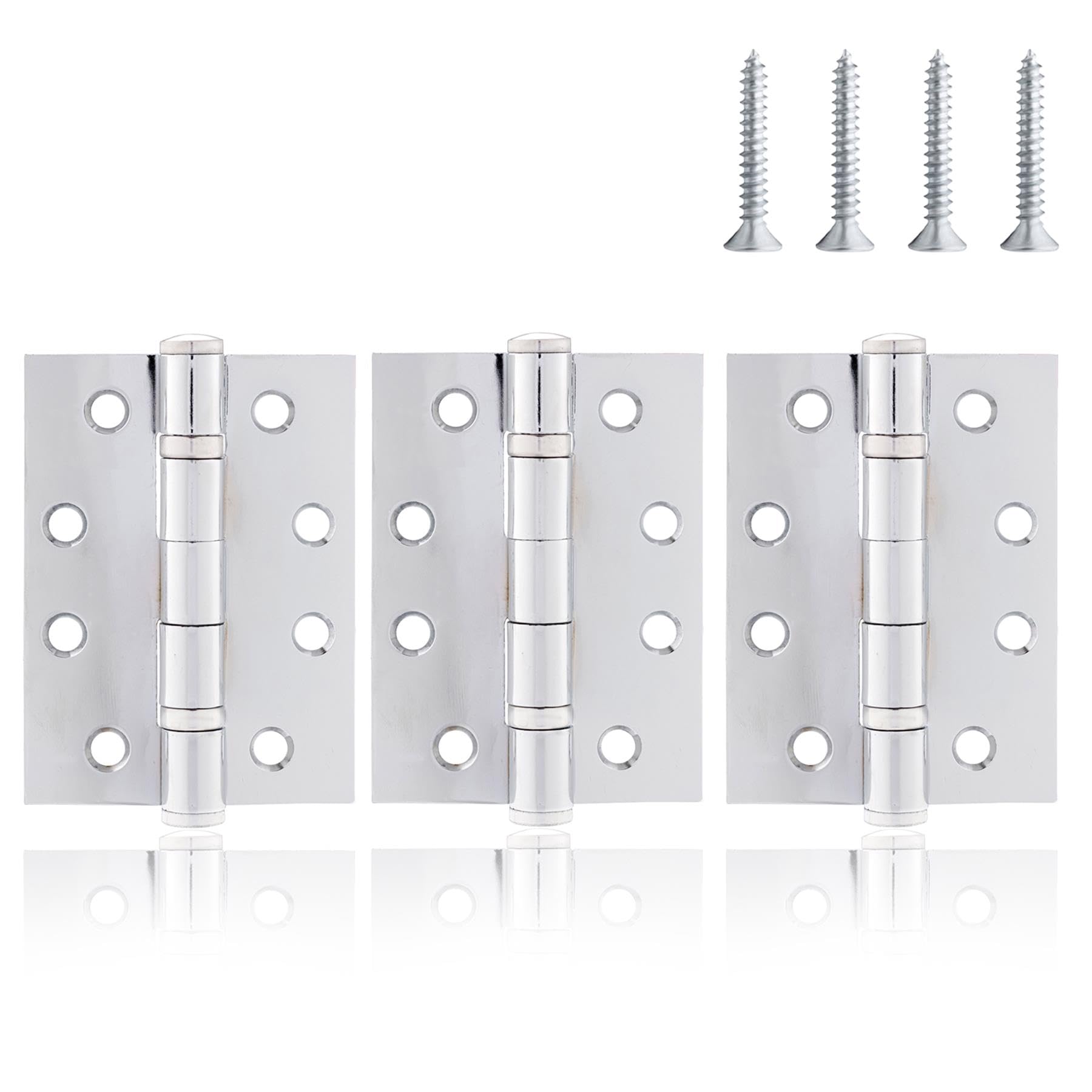 Xfort Polished Chrome 4 Inch (100Mm) Ball Bearing Door Hinges In Internal Door Hinges For Wooden Doors - 3 Pack