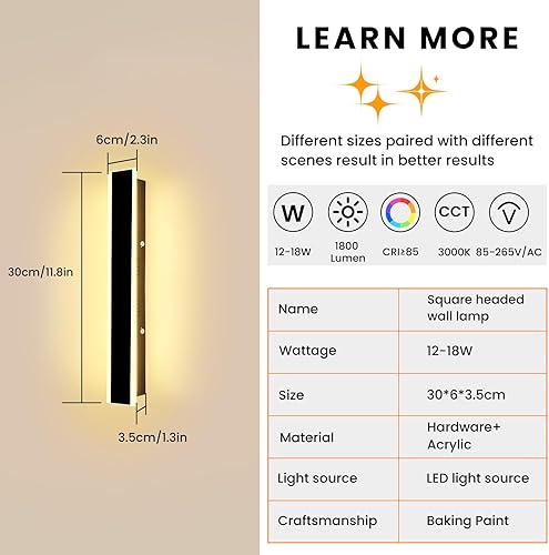 Miniatura 2 de Mikeru Moderno aplique de pared LED para exteriores, luces de pared para exteriores de 18 W, para casa, 3000 K, luz de montaje en pared exterior