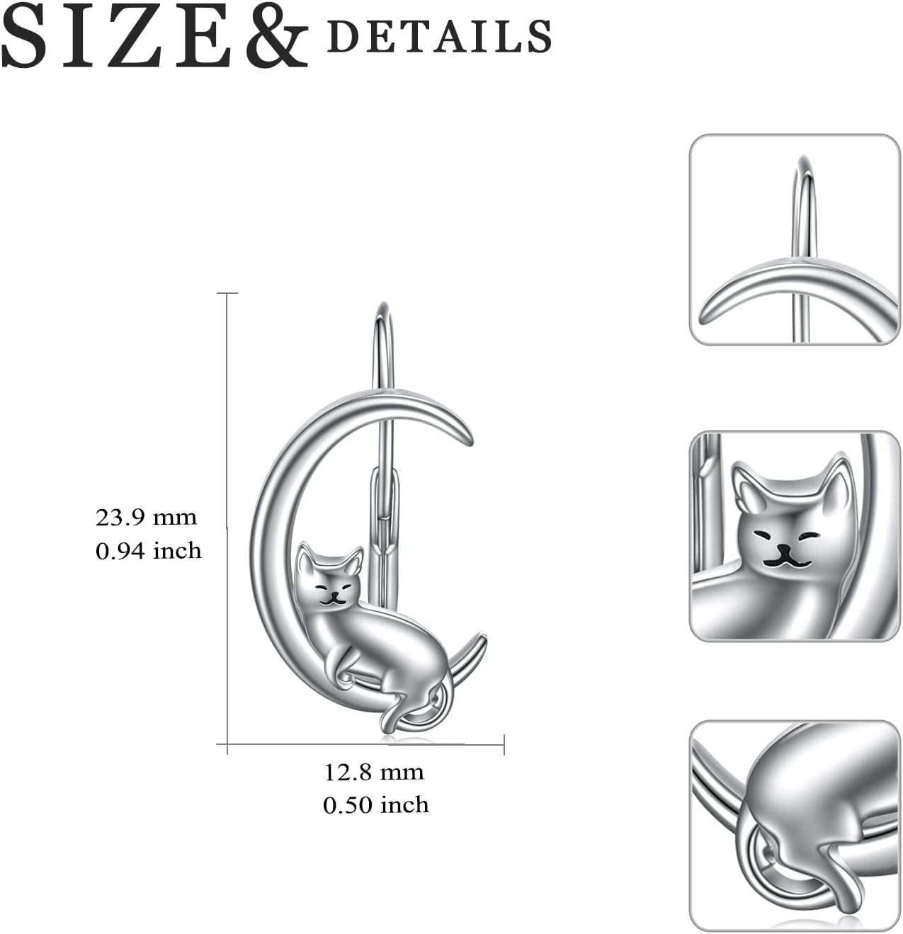 WINNICACA Moon Animals Leverback Earring for Women Sterling Silver Dangle Drop Hoop Earrings for Women Birthday Anniversary Christmas