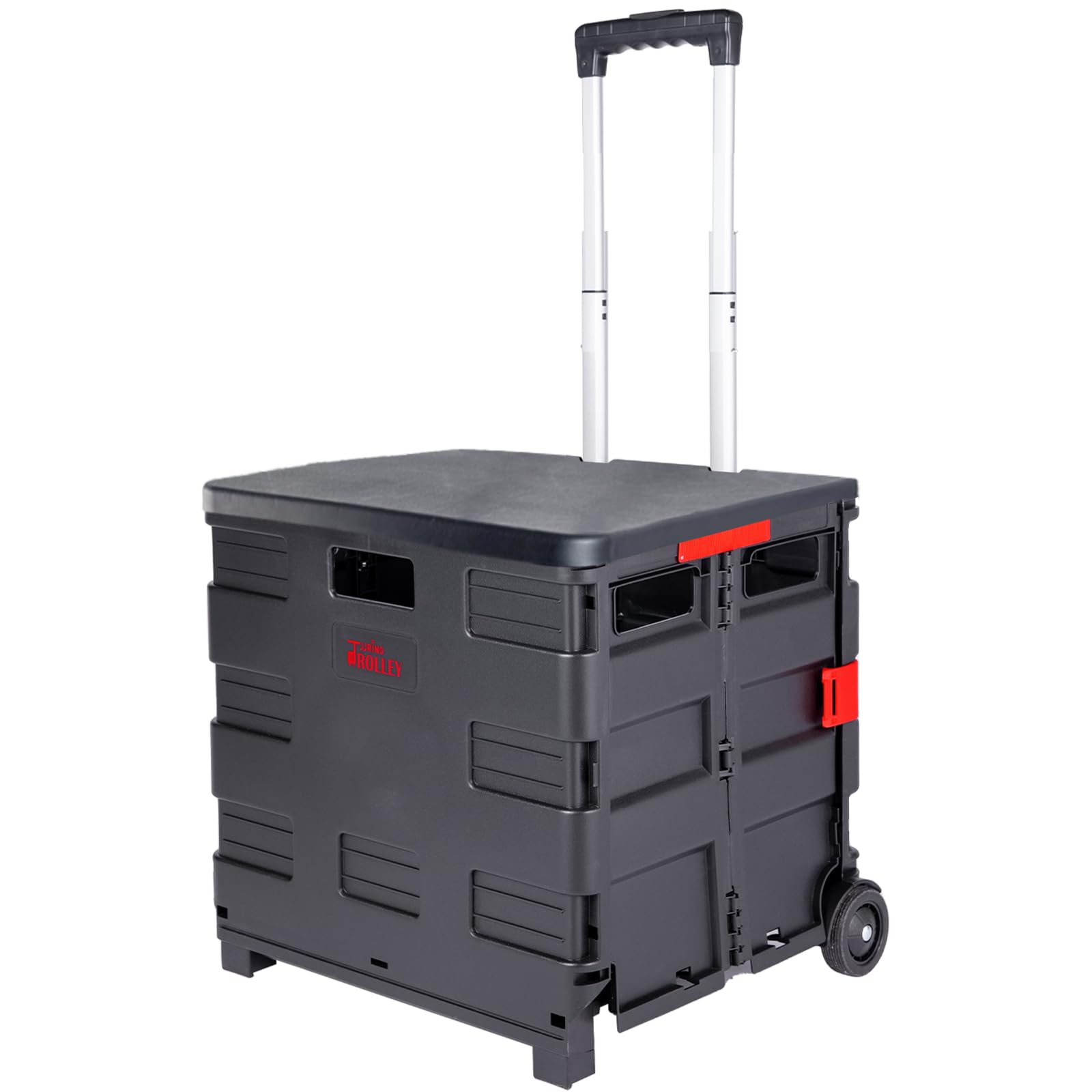 JJRING Folding Rolling Crate, Portable Utility Cart, Collapsible Handcart Shopping Trolley with Lid, Rolling Crate with Wheels for Teacher, Grocery, Office and Luggage