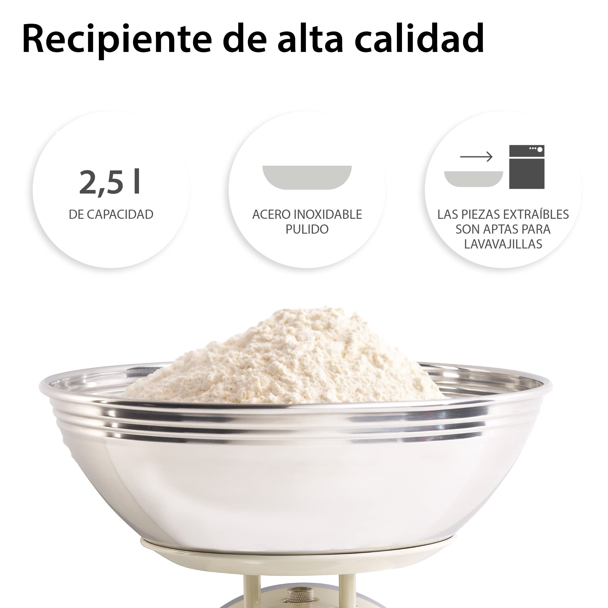 ADE Báscula de cocina mecánica classica | báscula de bol analógica de estilo rústico fabricada en metal | bol de acero inoxidable | báscula de cocina manual precisa hasta 8 kg | color crema