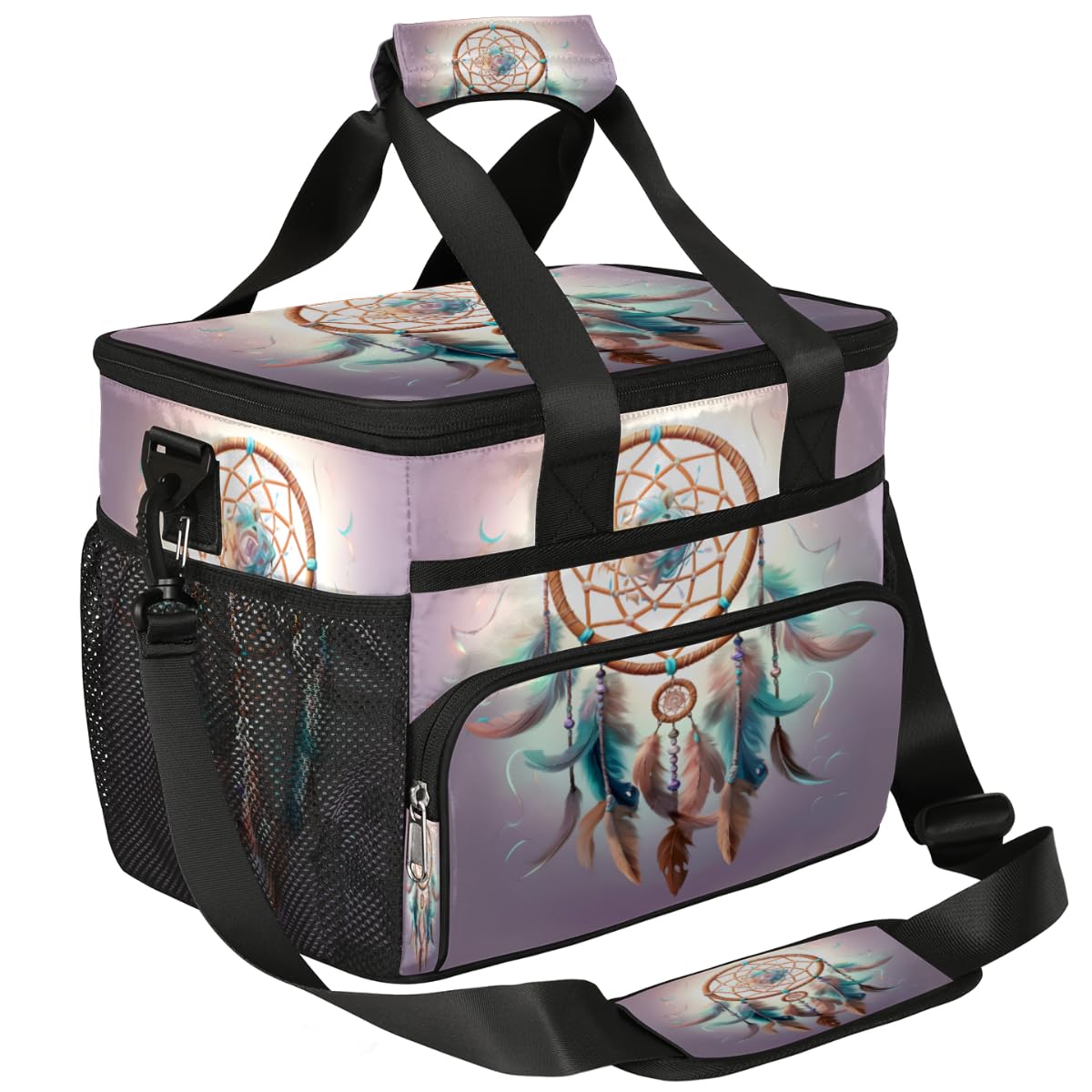 Feathers Insulated Picnic Backpack Lunch Box for Women Men Picnic Basket Tote Lunch Bag Picnic Bag Portable Lunch Bags for Picnic, Beach, Work, Trip,Office, Camp Boho Dreamcatcher