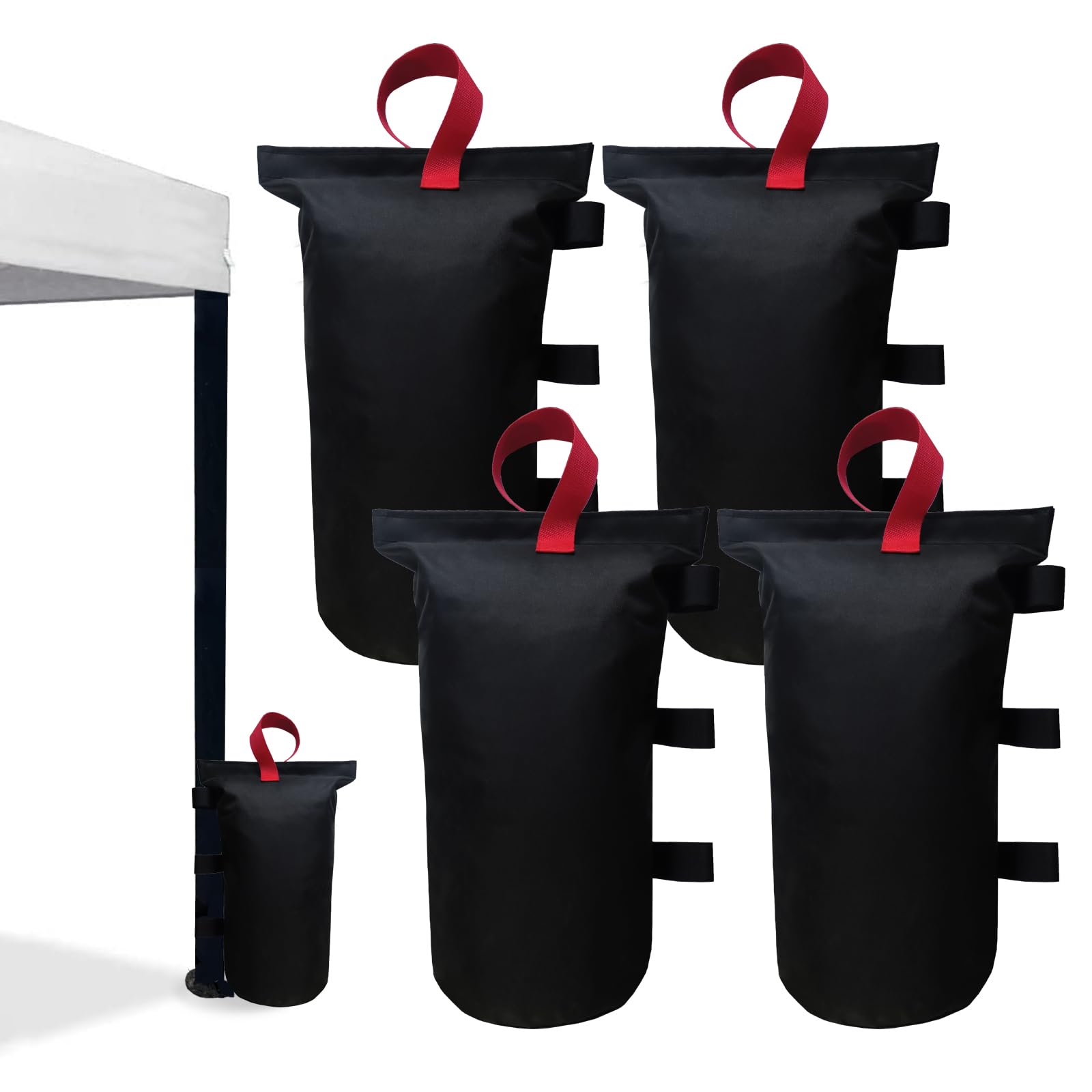 D&ONEHOS Canopy Weights Set of 4 200lbs Heavy Duty Canopy Weight Bags for Ez Pop up Canopy Tent, Weights for Outdoor Canopy Tent Legs, Set of 4, Black Red Handle (without Sand)