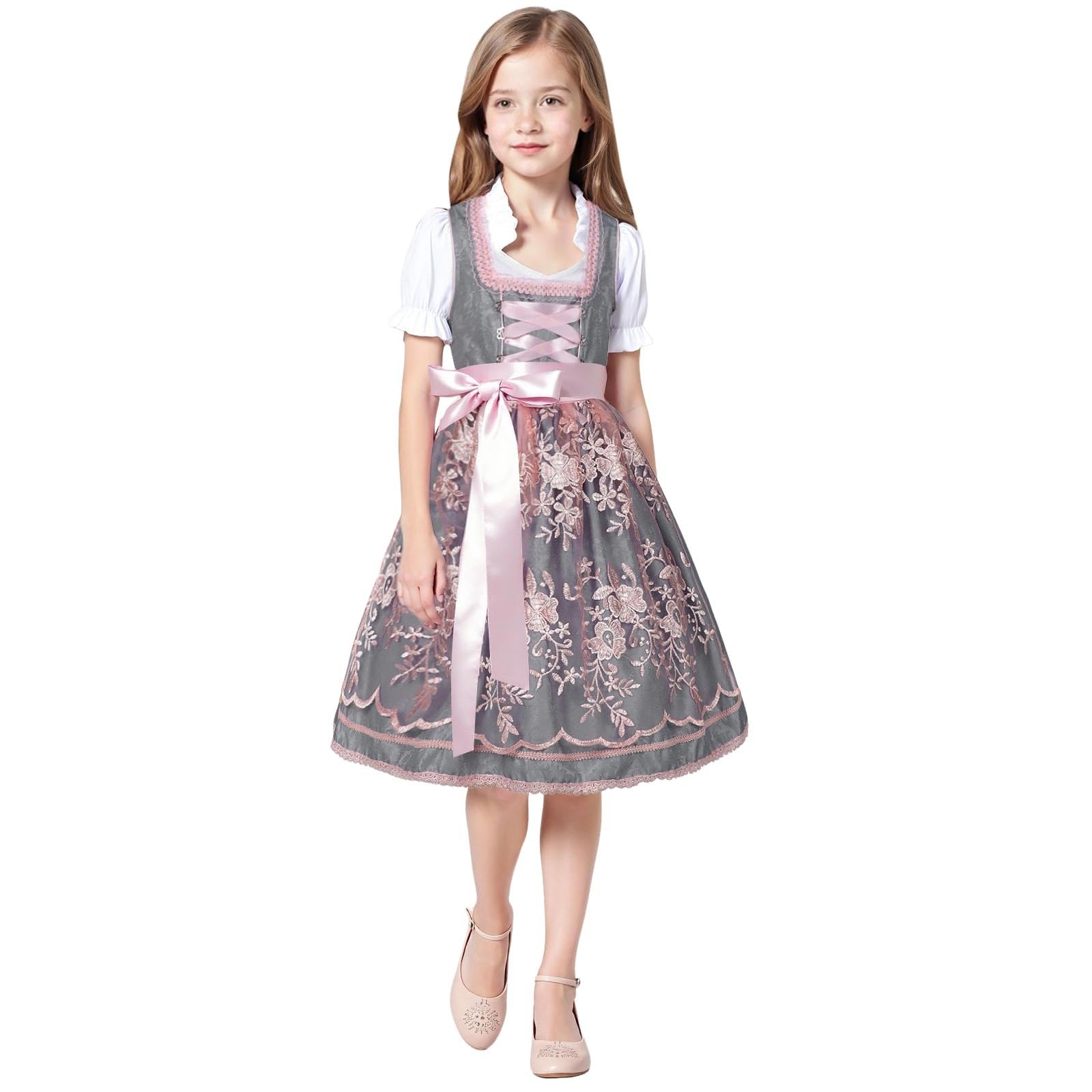 Generisch Dirndl Kinder Midi Trachtenkleid 3-TLG inkl.Dirndl Rosa, Dirndlbluse, Schürze für Oktoberfest Besondere Anlässe Dirndl & dirndl-sets für Mädchen Bayerisches Bierfest Trachten Kinderdirndl