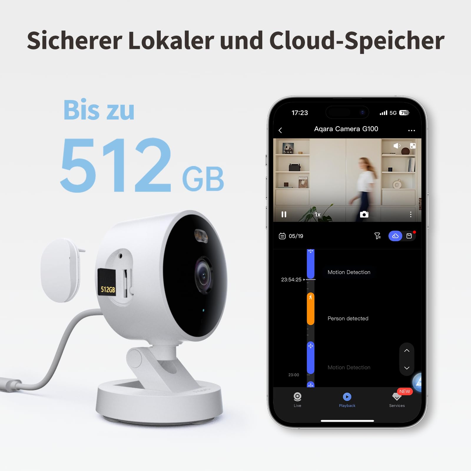 Aqara G100, 2K Sicherheitskamera für Innen & Außenbereich, HomeKit Secure Video, 2-Wege-Audio, Scheinwerfer Farb/IR Nachtsicht, KI-Erkennung,140°Sichtfeld, HomeKit, Alexa,Google,IFTTT, Schwarz