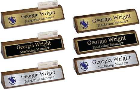 Custom Desk Wedge Name Plate - Personalized Titles and Styles (2x10 Inch, Solid Walnut w/Name Plate)