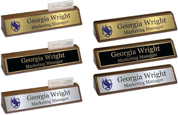 Custom Desk Wedge Name Plate - Personalized Titles and Styles (2x10 Inch, Solid Walnut w/Name Plate)