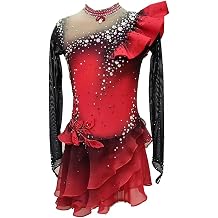 JRUIA Professional Competition Figure Ice Skating Wear Girls' Black Red Halo Dyeing Rhinestone Long Sleeve Gymnastics Leotards
