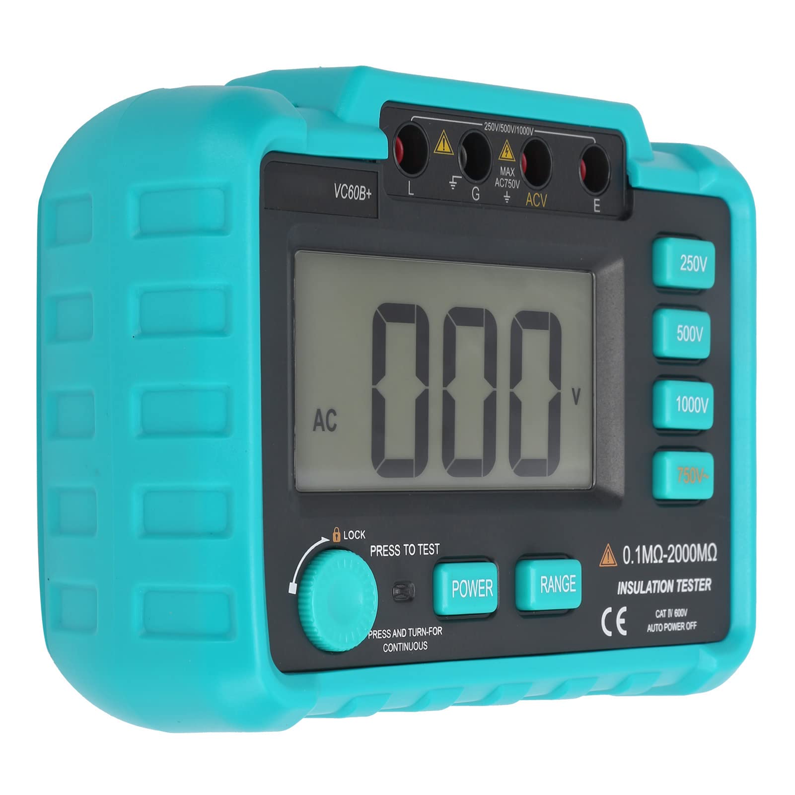 ViaGasaFamido Probador de Resistencia de Aislamiento Digital VC60B+, Multímetro LCD de 250/500/1000 V con Pantalla Retroiluminada y Bloqueo de Prueba para Pruebas de Equipos de Cables de Motor
