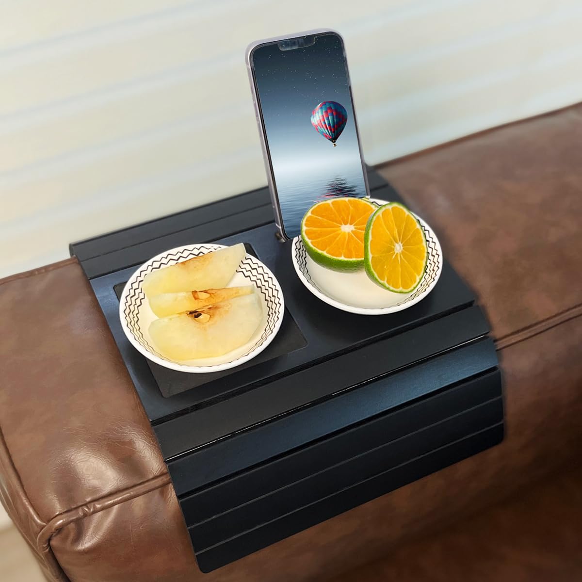 Sofa Armrest Table Tray for Couch,Foldable Bamboo Sofa Tray Phone Holder
