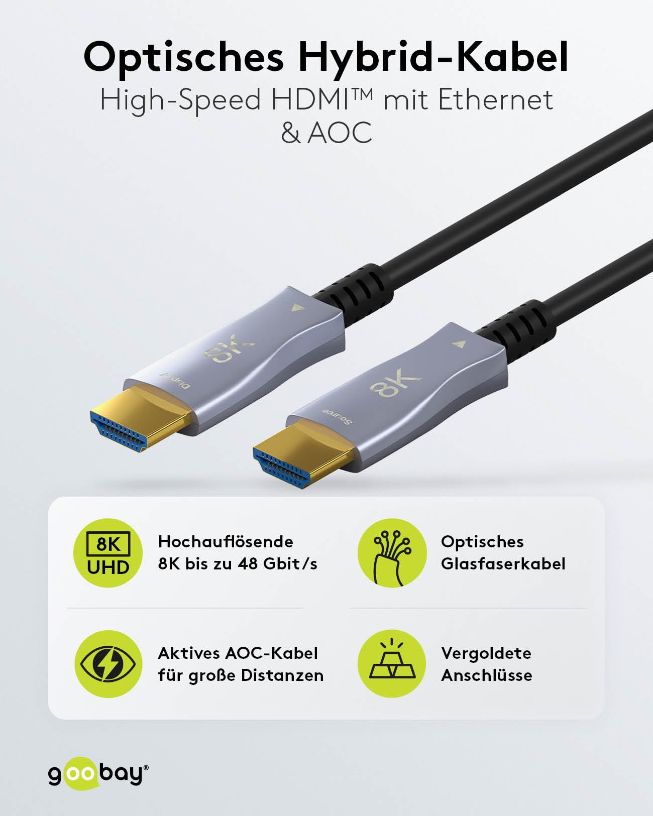 goobay 65559 HDMI Kabel 2.1 (AOC) 20 m / 8 K 60 Hz und 4 K 120 Hz Glasfaserkabel/Optisches HDMI Kabel für HDTV, Beamer, Projektor, Monitor etc. / Aktives AV Kabel