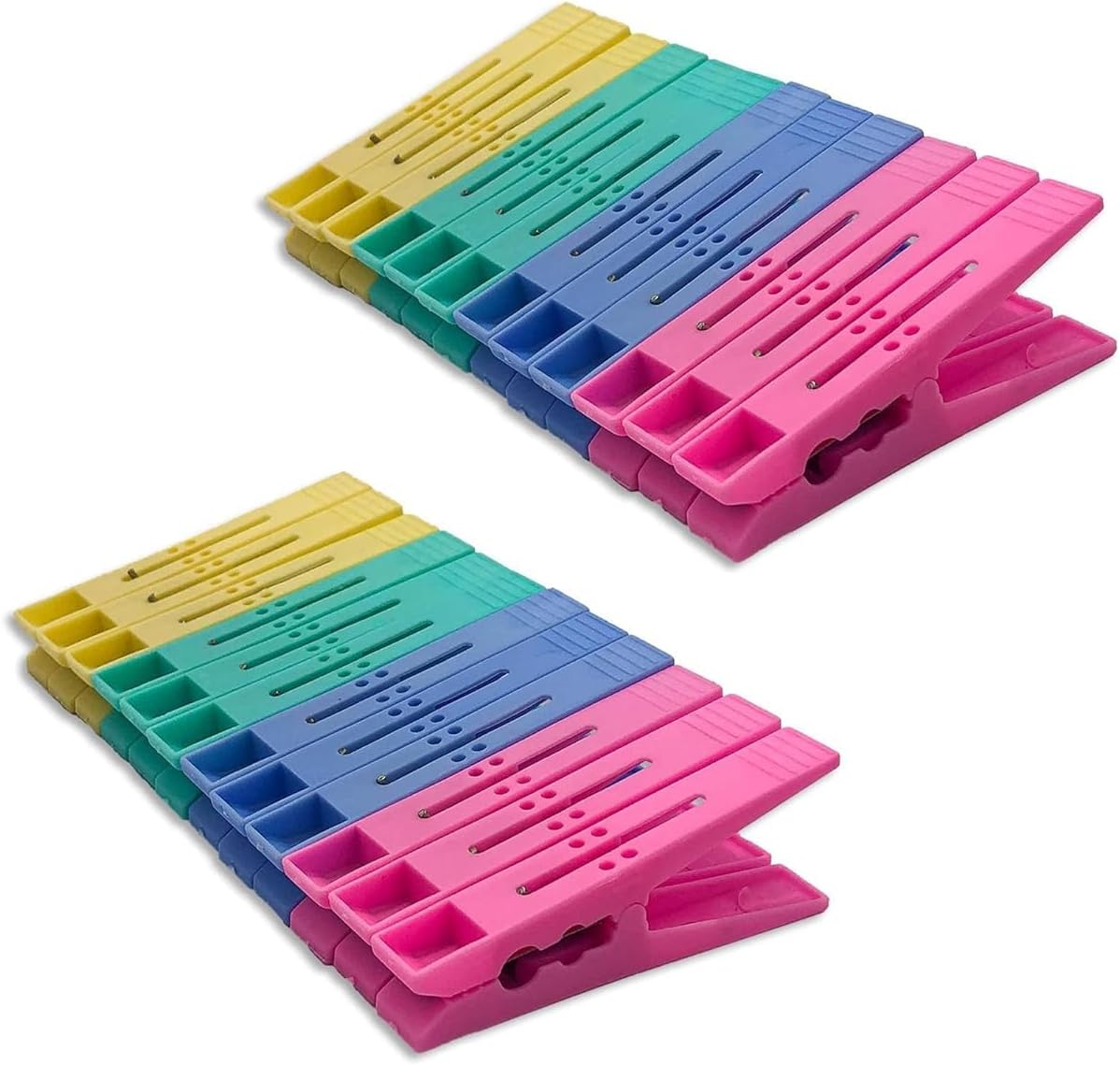 Combo - Big Size Multicolour Cloth Clips for Drying Clothes/Plastic Hanging Pegs (24 Pcs) | & | Plastic Heavy Duty Cloth Drying Clips - Pack of 12 Pins - Rust Free Plastic Clip