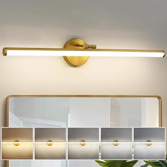 KAISITE Bathroom Lighting Fixture Over Mirror - 30 Inch Gold Vanity Light 24W 5CCT Dimmable Modern LED Vanity Light Fixture Rotatable Bath Vanity Light Bar for Bathroom