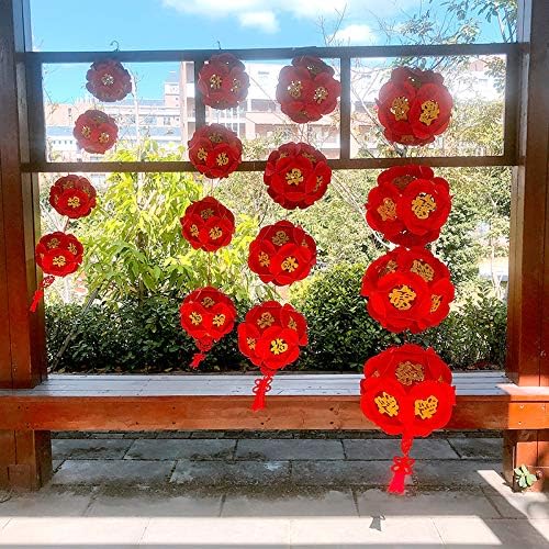 LOVENVOY Hydrangea Palace Lantern 2PCS Chinese New Year Decorations for Party Wedding Supplies Spring Festival Decorations Mid-Autumn Moon Festival Wedding Party Room Ornaments Gilt Red Lanterns - Image 8