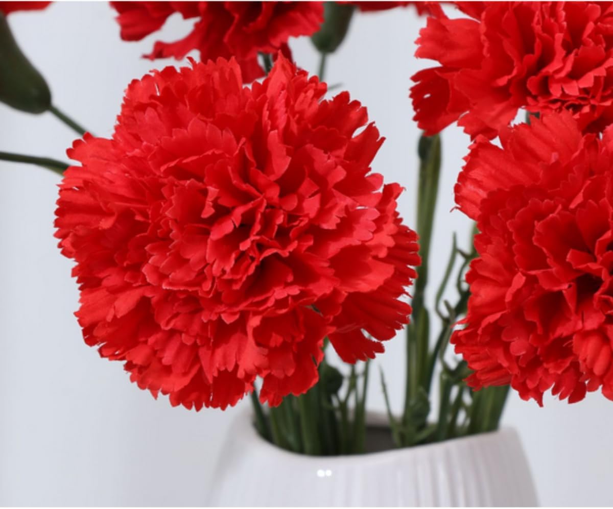 JPORSHU 10Pcs Artificial Flowers Carnation Flower,Silk Carnations Flower Bouquets, for Wedding, Home Office Garden Decoration, Table Centerpieces, Floral Arrangements (red) - Image 3