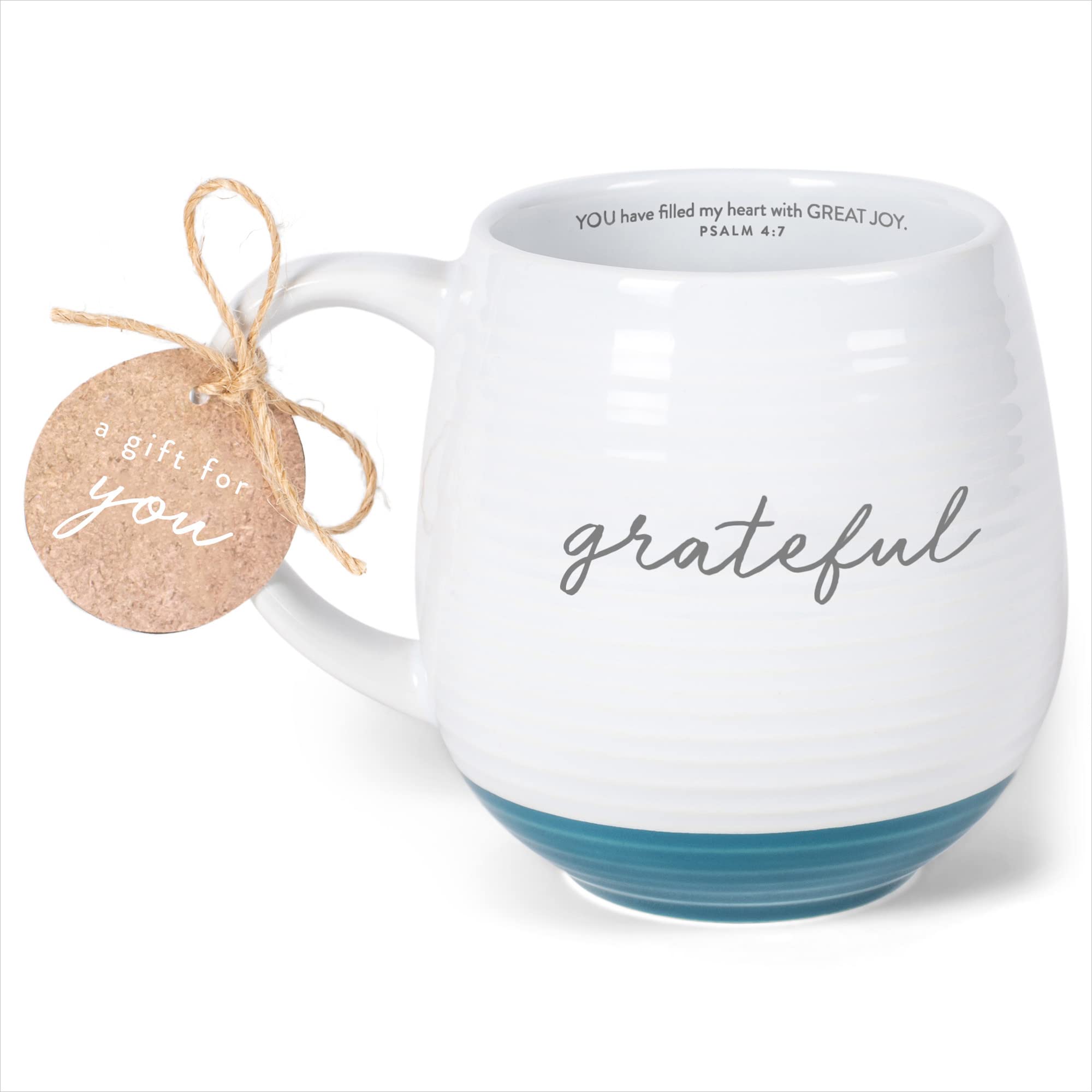 Grateful Scripture Textured Classic White 16 ounces Glossy Ceramic Coffee Mug