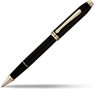 Cross Townsend Classic Black Lacquer Rollerball Pen, Black Ink - Elegant Pen, Black Ink for Effortless Writing - Consistent, Smooth Writing - Large Nib - Reliable & Long-Lasting - Includes Gift Box
