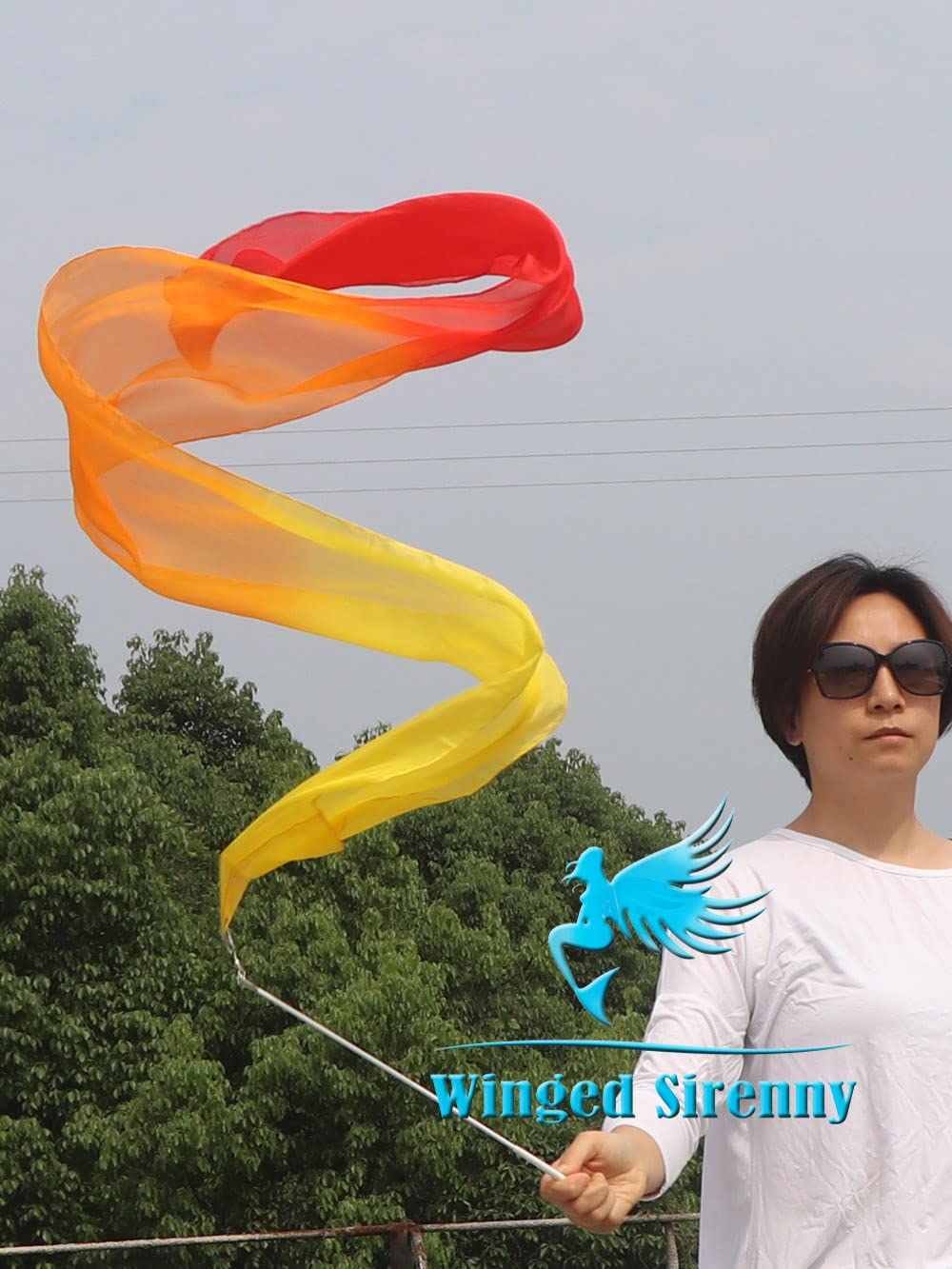 Winged Sirenny Tanzband Aus Seide 250cm - Handbemalt, Mit Fiberglasstab Für Anbetung & Show