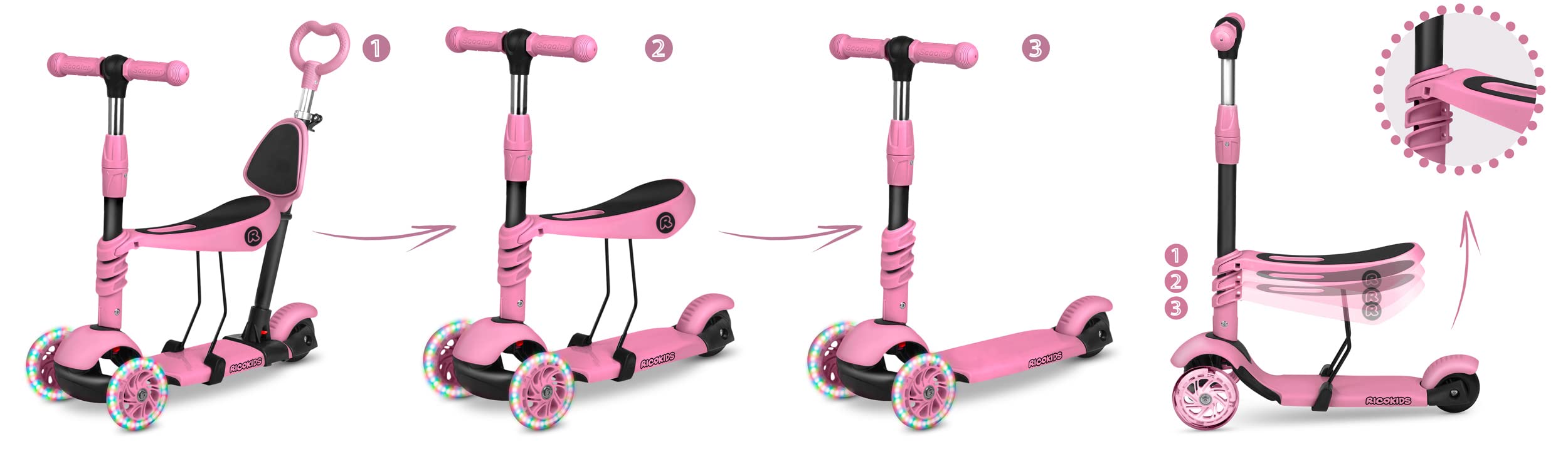 Steps Kind Ricokids Piko LED Scooter – 3-Wielige Kinderstep Met ...