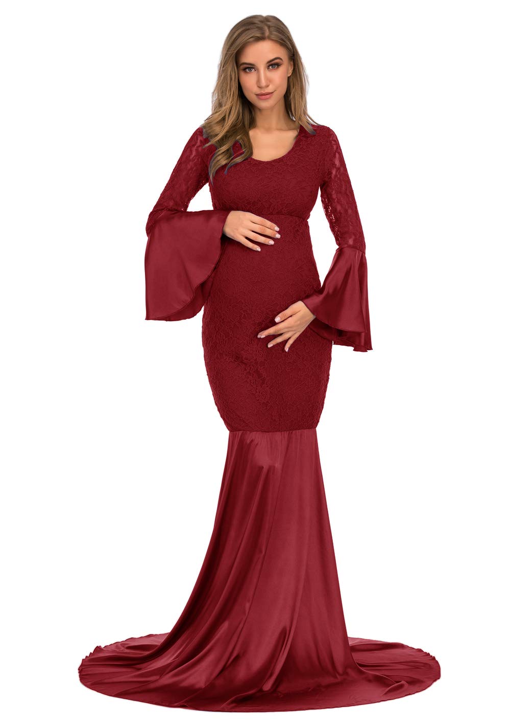 Buy ZIUMUDY Maternity Lace Fitted Gown Long Sleeve Maxi Mermaid