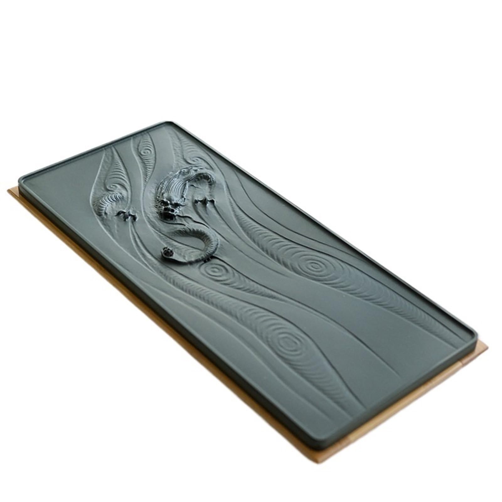 Teeservice Tee-Tablett aus Ebenholz, Teetisch komplett Tian Luo, grüner Stein, Meereskulptur, Geschenk für Zuhause, Teezeremonietablett für Senioren, chinesisches Teeservice (90 x 40 x 3 cm)