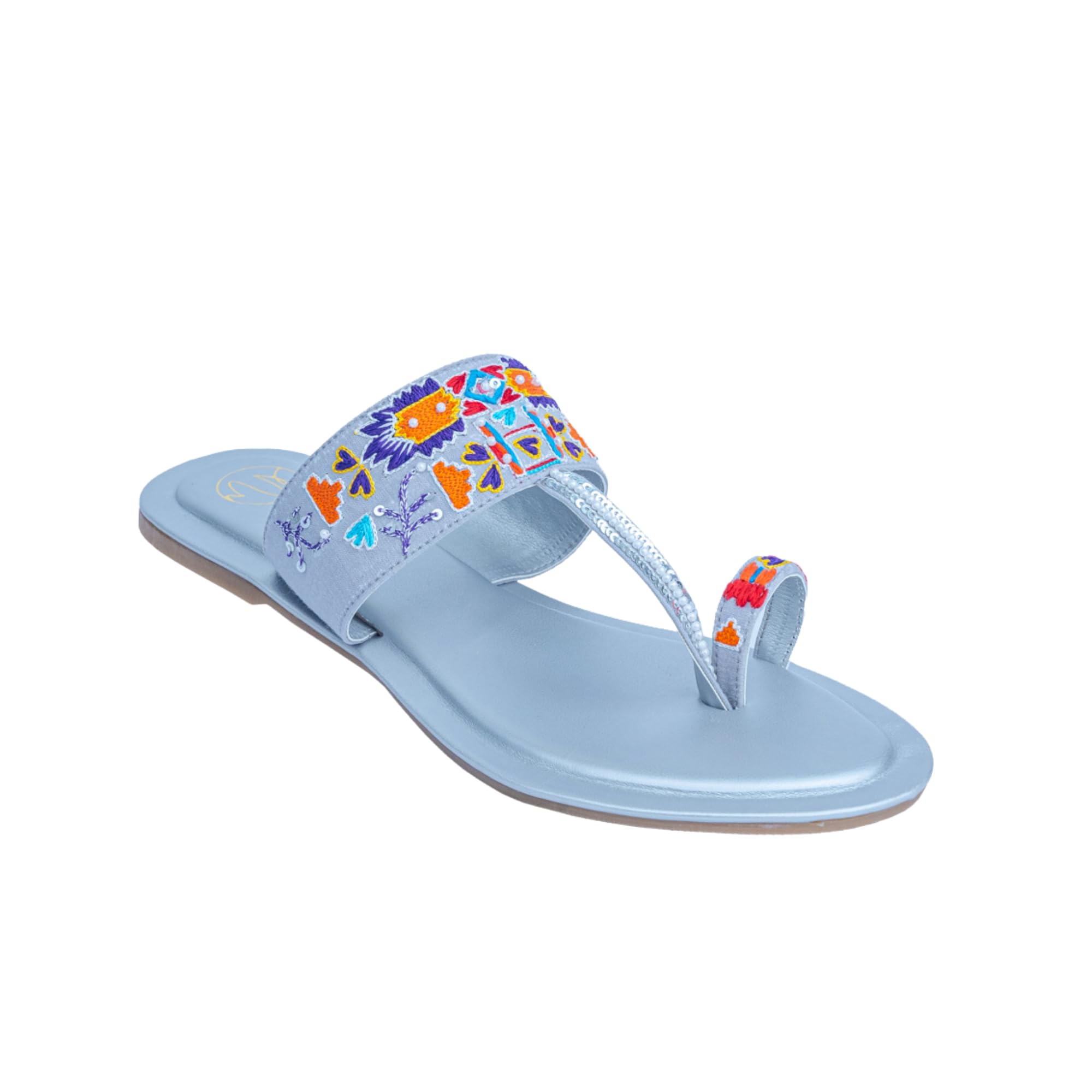 Women Blue Silver-Toned Embellished One Toe Flats |-image-46