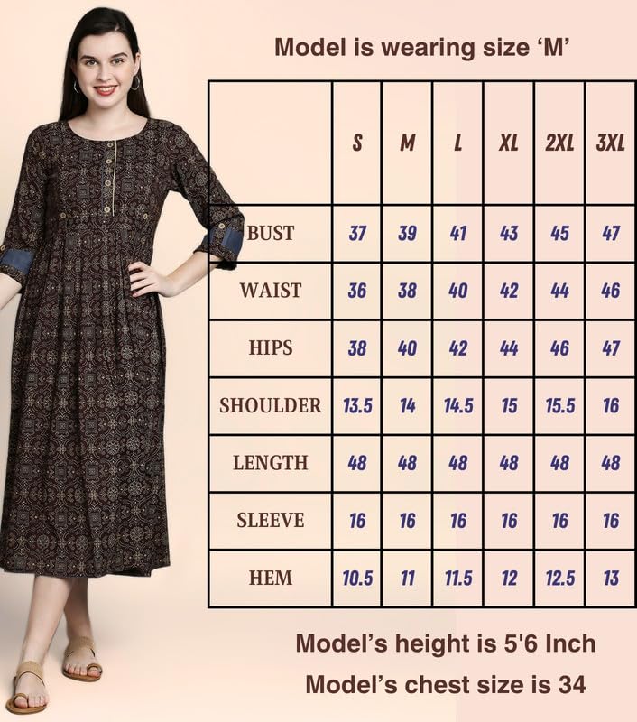 DUMMY SHAPE Maternity Gown for Women | Rayon Pregnancy Dress Kurta with Nursing Zippers for Pre & Post Partum | Feeding Kurtis (DS-133_XL, Brown) offers donot miss