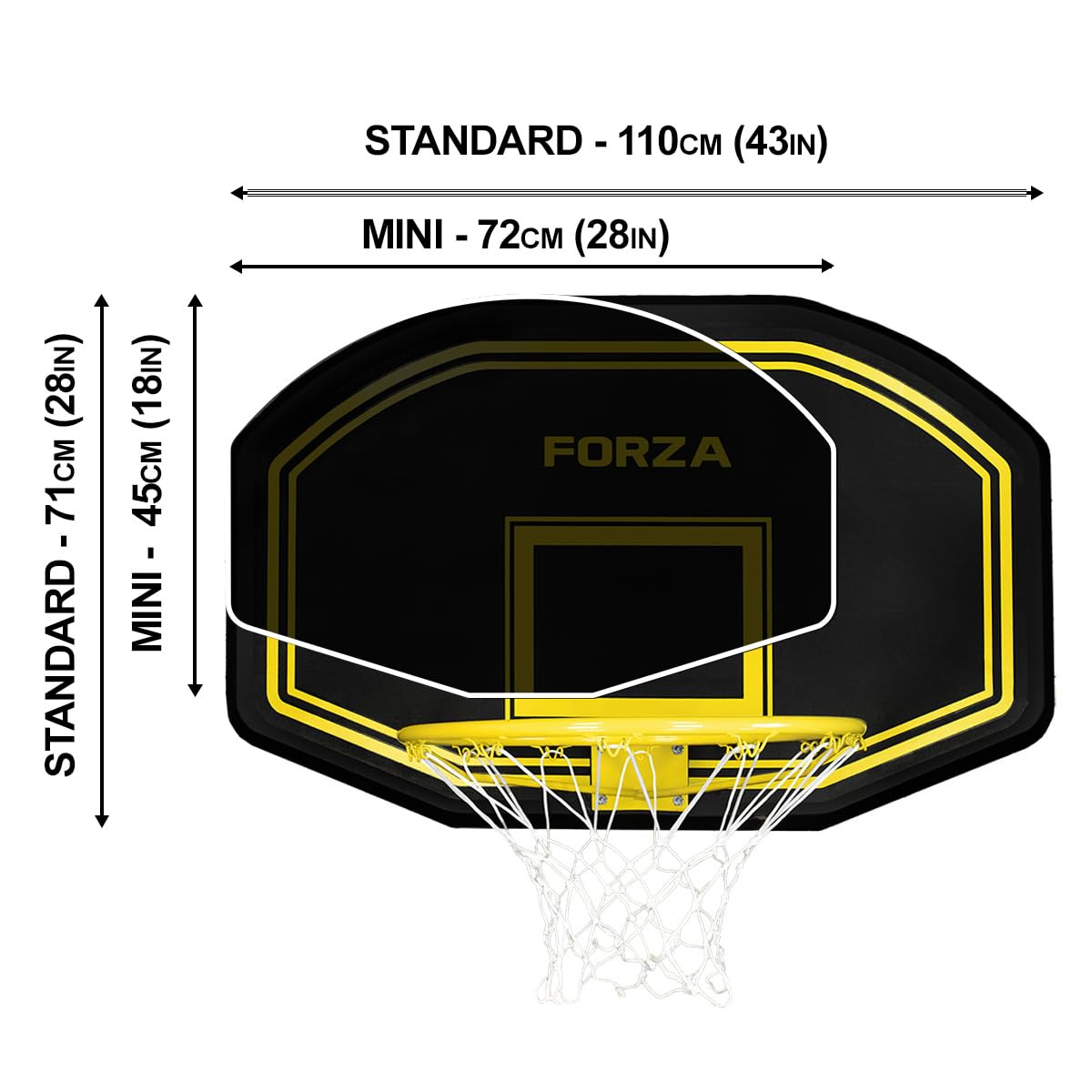 FORZA Tablica do koszykówki i obręcz | 2 x rozmiary - mini i standardowe | trening wewnątrz i na zewnątrz (standardowe (109 cm x 71 cm) - obręcz 45 cm)