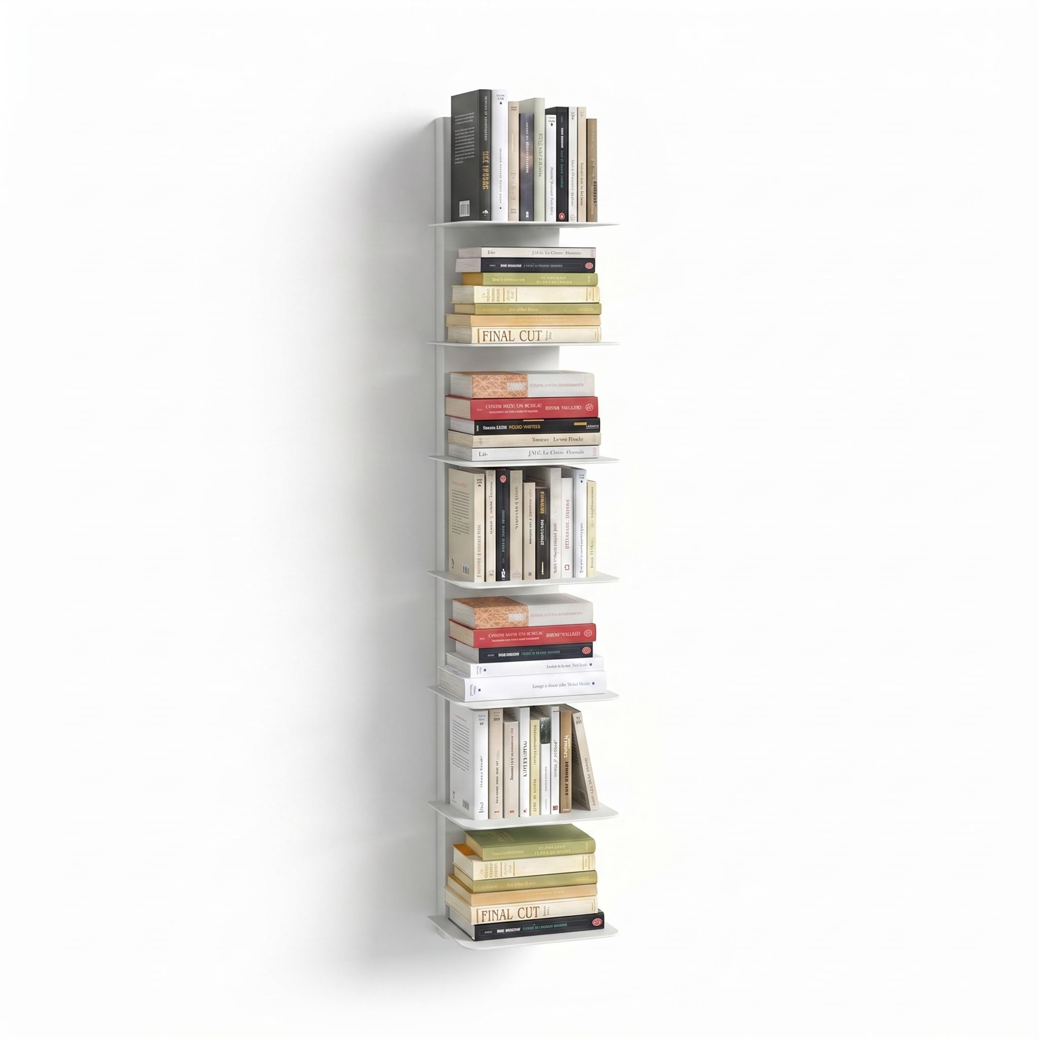Flo.mar Librería Estantería Vertical de Pared en Metal Resistente con 7 Estantes 20x15 cm, Estanterías Metálicas Modernas para Libros Hogar y Oficina (Blanco, 103 cm)