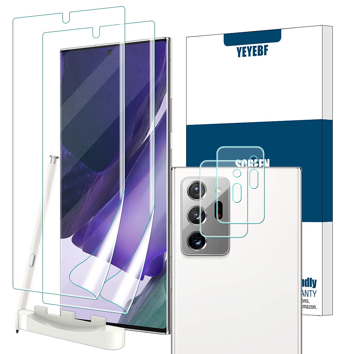 YEBF Galaxy Note 20 Ultra HD Clear Screen Protector + Camera Lens Protectors, [2 + 2 Pack] [Anti-Shatter][in-Display Fingerprint] Full Coverage Screen Protector for Samsung Galaxy Note 20 Ultra