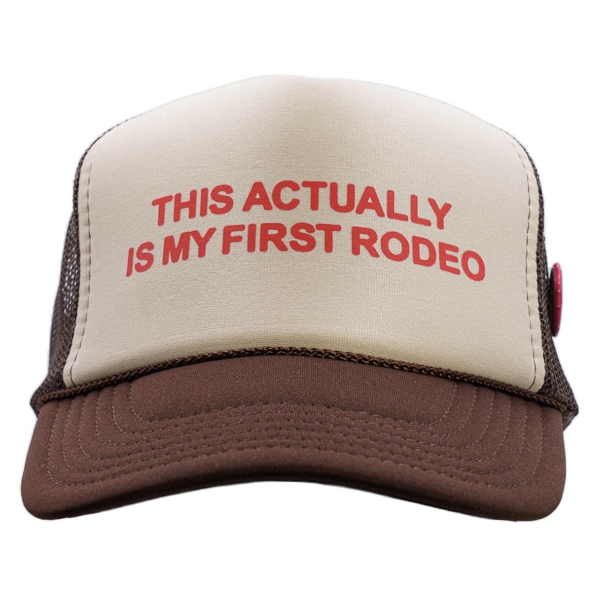 Timeless Apparel Co This Actually is My First Rodeo Original Trucker Hat - Trendy Vintage Graphic Y2K Trucker Cap for Men and Women (Brown/Tan)