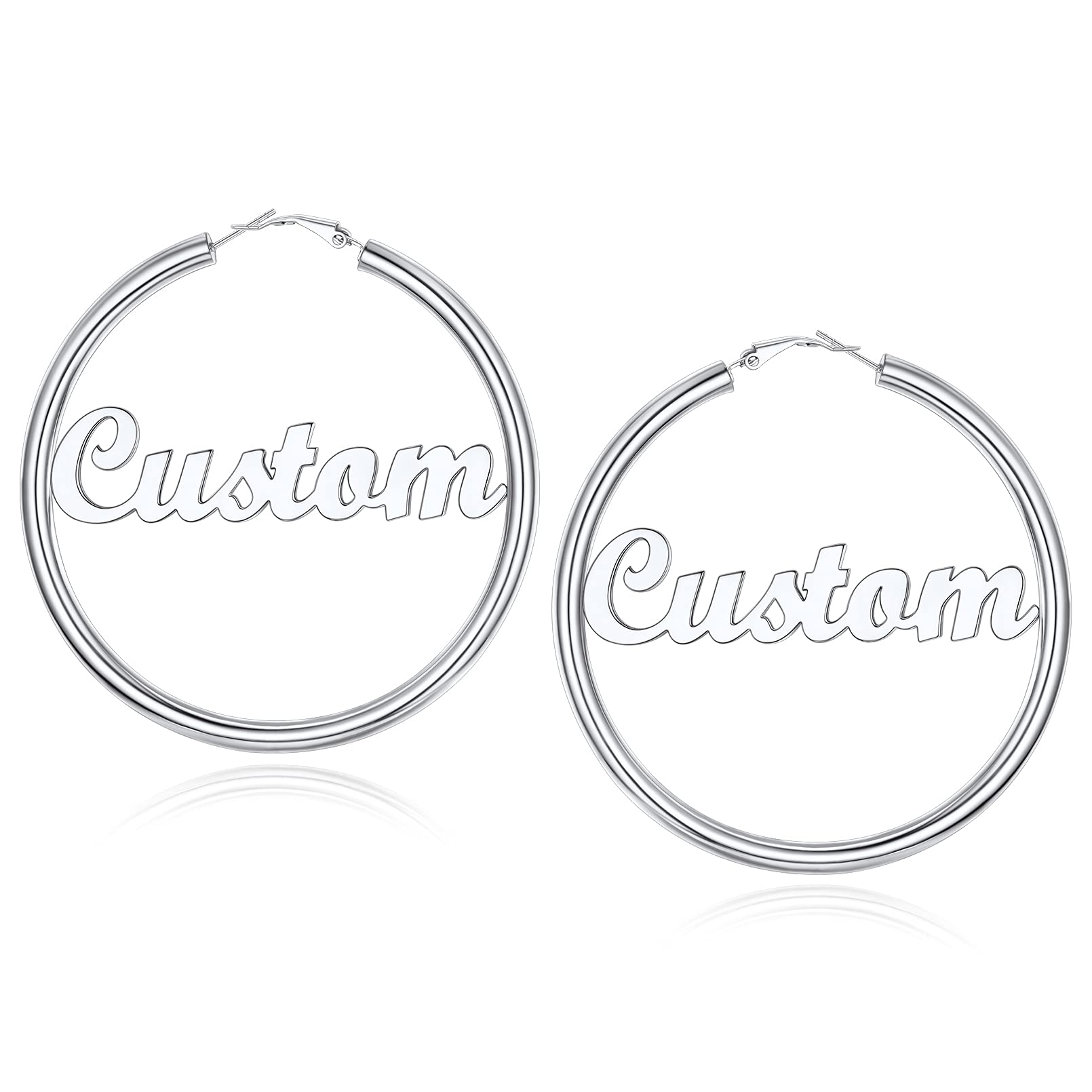 Custom4U Bamboo Earrings for Women Personalized Gold Hoop Name Earrings